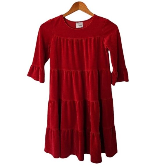 Hanna‎ Andersson Red Velour Twirl Dress Girls Sz 140 10 Years Tiered Skirt - Picture 8 of 9